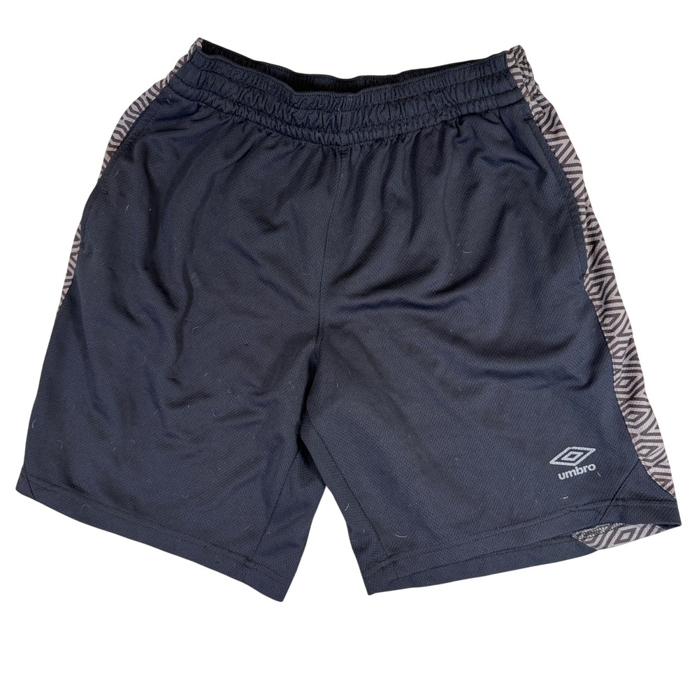 Umbro Mens Mesh Soccer Shorts Black Geometric Side Stripe Large